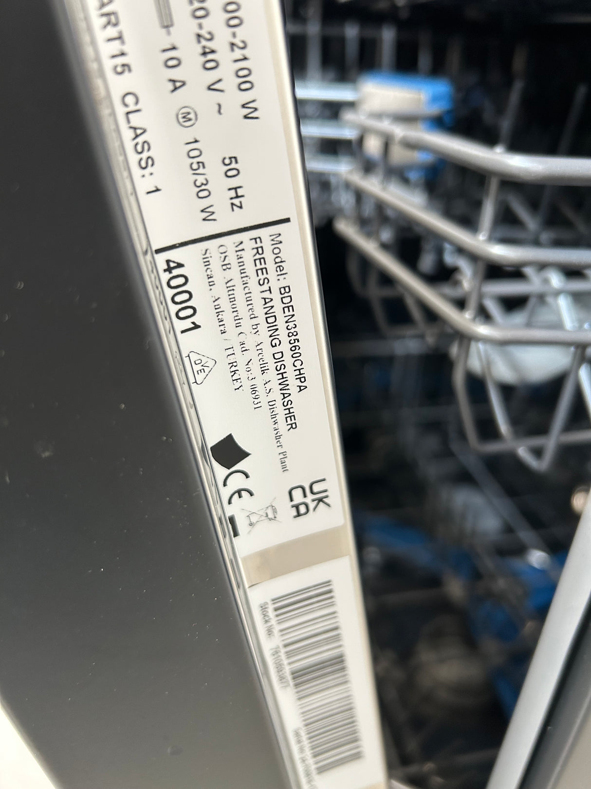 Beko BDEN38560CHPA Full Size Dishwasher